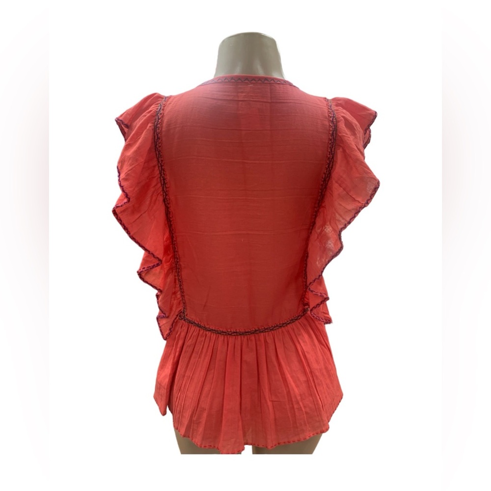 Ruby Ruffled Coral Blouse - Picture 3 of 6